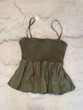 American Eagle Outfitters Olive Green Smocked Peplum Tank